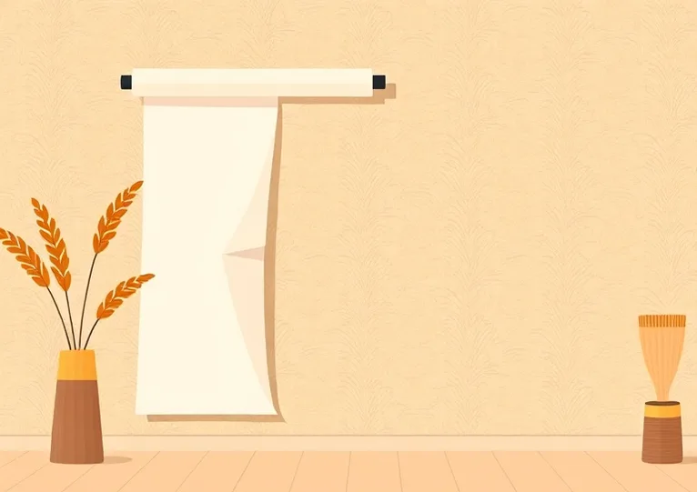 Pose de papier peint, rouleau et brosse à maroufler